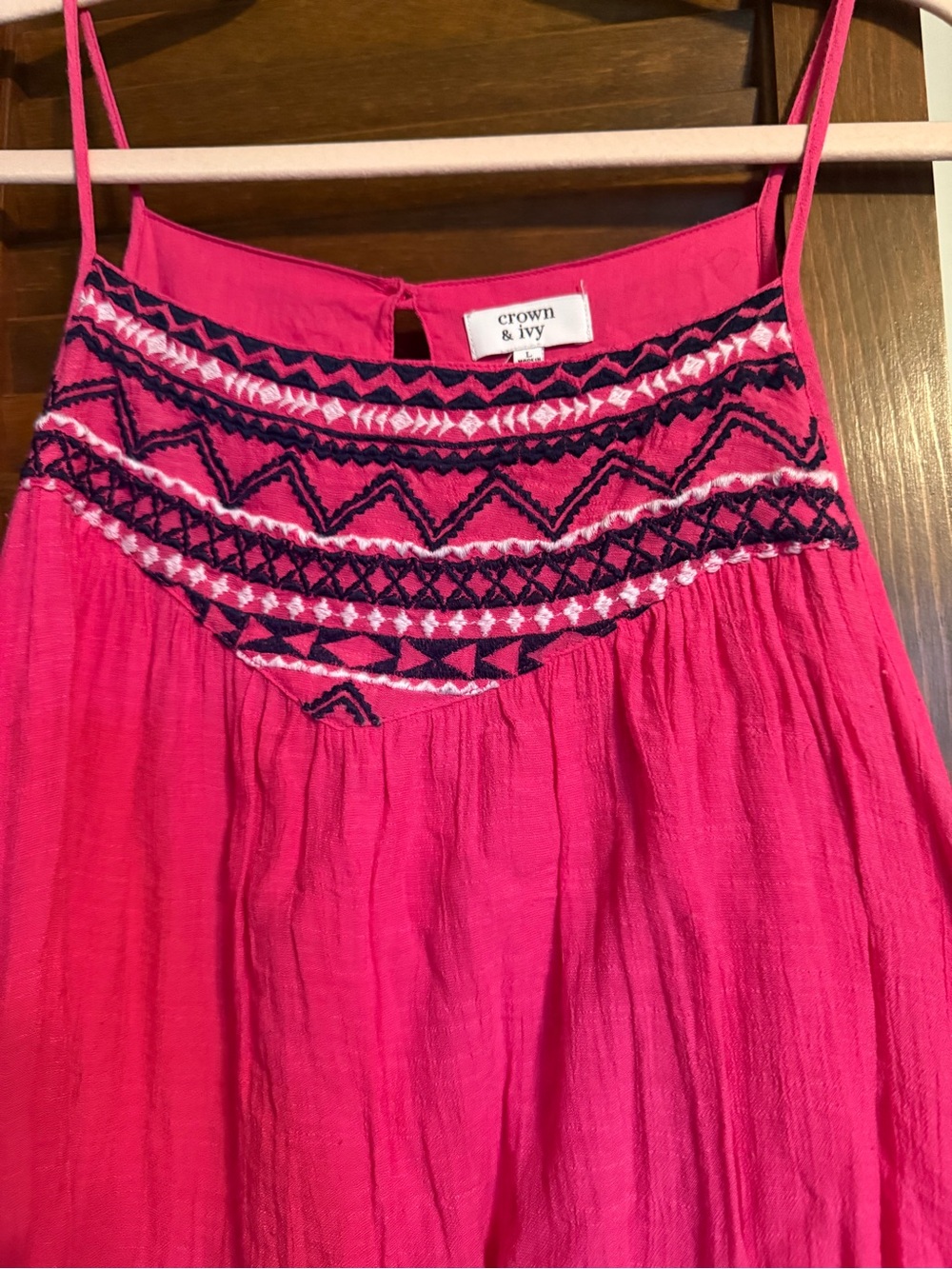 Crown & Ivy pink and navy embroidered dress EUC L - Picture 4 of 5